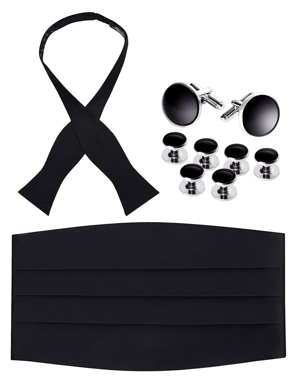 1444 Satin Self-Tie Bow Tie Cummerbund Cufflinks & Studs Set for Tuxedo